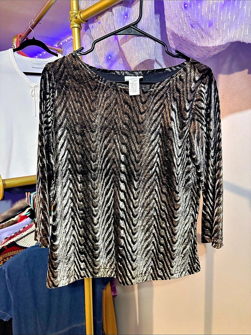 Fashion Bug Animal Print Long Sleeve Top in Black & Brown Size Medium